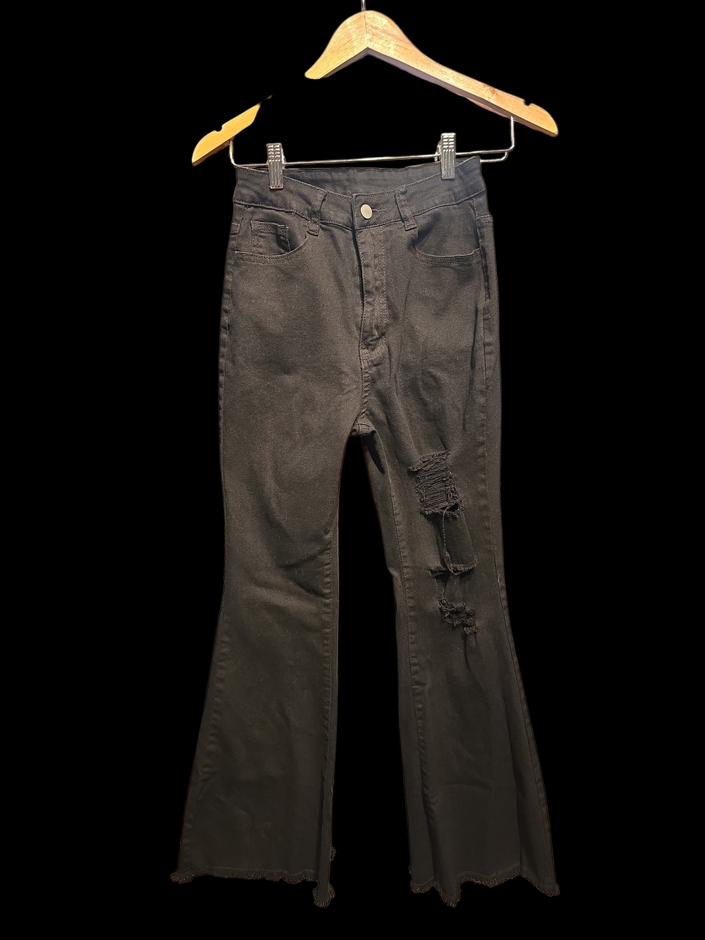 Highwaist Black Distressed Flare Jeans